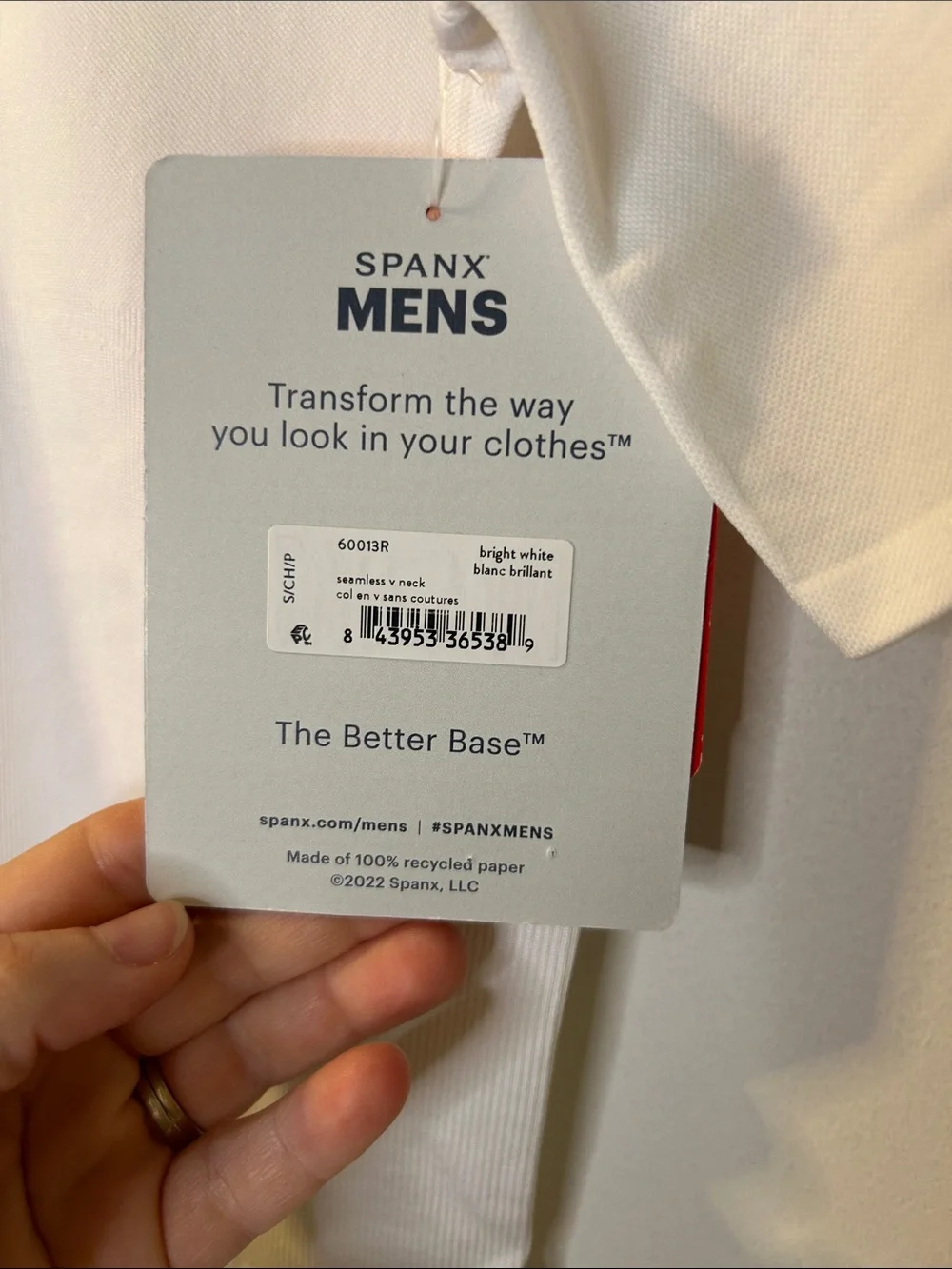 SPANX Men's White V-Neck Short Sleeve Tee - Picture 4 of 4